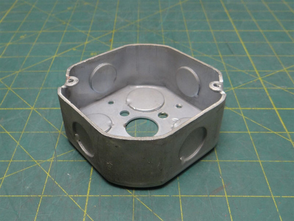 4" Octagon Box, Drawn, 1-1/2" Deep, Seven 1/2" KO's & Two 3/4" KO's, 2 Removed