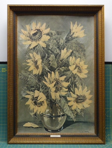 Sunflowers by L. Ritter Print Home Interiors Vintage Art painting 40" X 28"