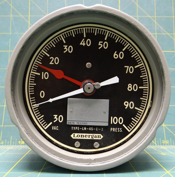 Lonergan Vacuum Pressure Gauge -30-0-100 PSI Rear Lower 1/4" NPT, TYPE-LN-45-C-2