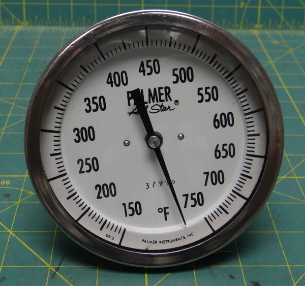 Palmer/Moeller Self-Indicating Bimetal Thermometer 4.5" Dial, 150-750 Fahrenheit