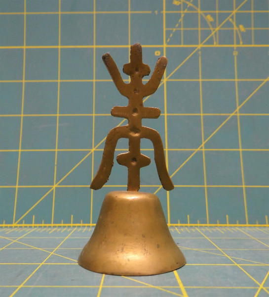 Small Cast Brass Dinner Servants Bell Oriental Asian Handle 3.5" x 1.75" 