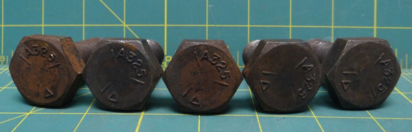 Lot of 5 Hex Bolts, Fully Threaded, 3/4"-10 x 1-3/4" Long A325 Grade 5