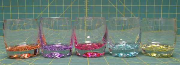 5 Multi-Colored Glass Footed Shot Glasses Rainbow Colors 2 Ounces 