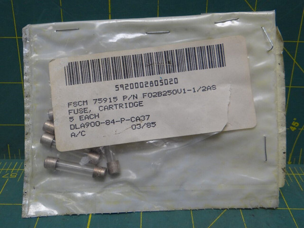 Pack of 5 Cartridge Fuses F02B25OV1-1/2AS 5920-00-280-5020