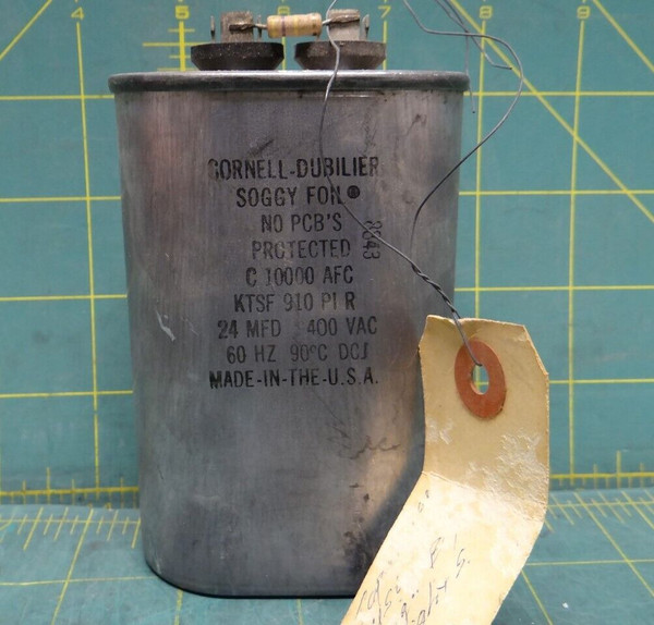 Cornell-Dubilier KTSF 910 PI R Soggy Foil No PCB's Capacitor 24 MFD 400VAC 60Hz