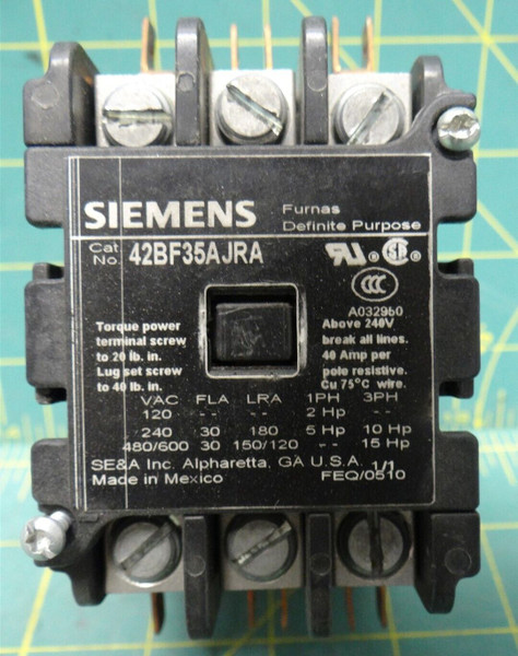 Siemens 42BF35AJR, 24 V, 3 Pole Coil Definite Purpose Controller Contactor