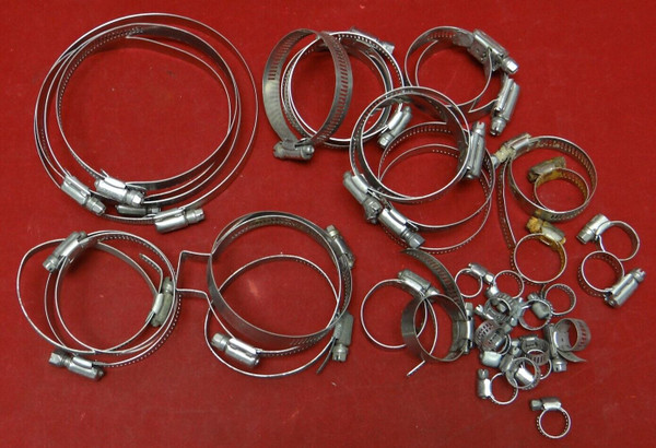 Qty: 42 Metal Hose Clamps, Assorted Sizes From 41.28mm to 140mm Diameter