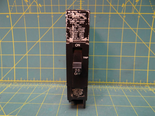 General Electric TEY120 Circuit Breaker, 20 Amp, 1 Pole, 277VAC, 14kA