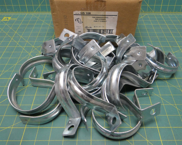 Box of 25 -T&B Steel City HS108 Galvanized Steel Pipe Straps for 3" Conduit