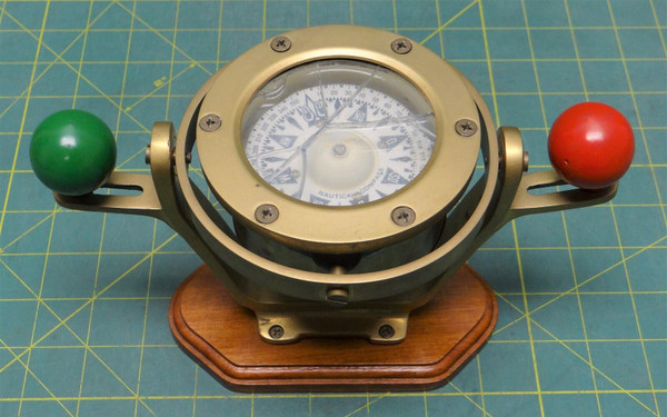 Solid Brass Gimbal Mounted Nautical Boat Yacht Ship Compass w/Navigators Balls