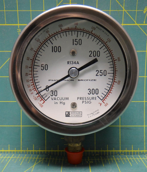 Weksler 3 1/2" Refrigerant Gauge 30"/0/300 PSIG Bottom Connect 1/4" NPT
