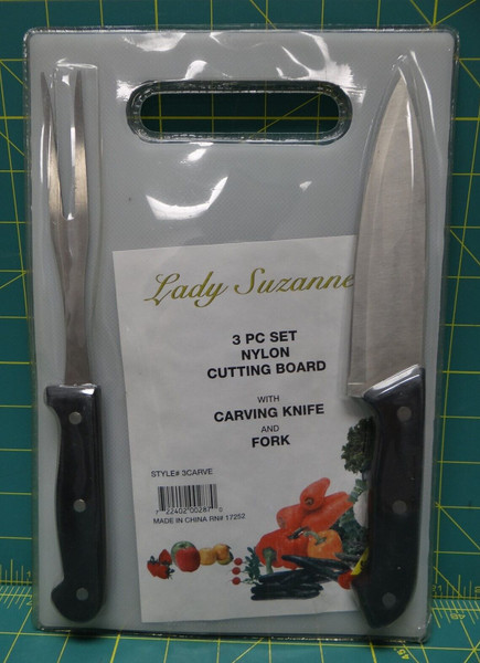 Lady Suzanne 3 Piece Set Carving Knife, Fork, and Nylon Cutting Board, RN 17252