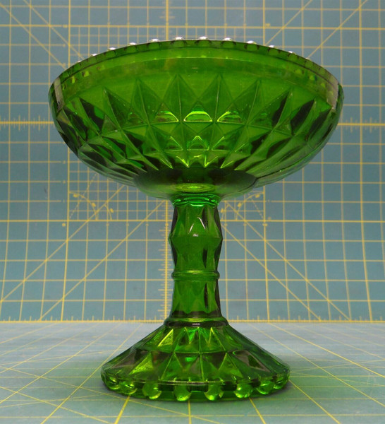 Vintage Jeannette Windsor Green Flashed Glass Pedestal Dish Compote Bowl 6" Diam