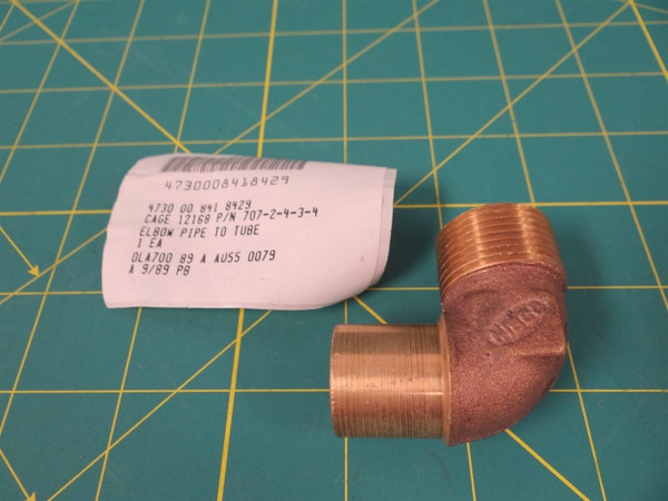 Copper Alloy Pipe-To-Tube Elbow Fitting P/N 707-2-4-3-4 NSN 4730-00-841-8429