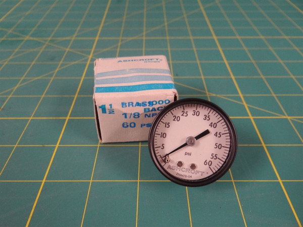 Ashcroft 1.5" 60 PSI Pressure Gauge 1/8"-NPT Brass Back Connection 