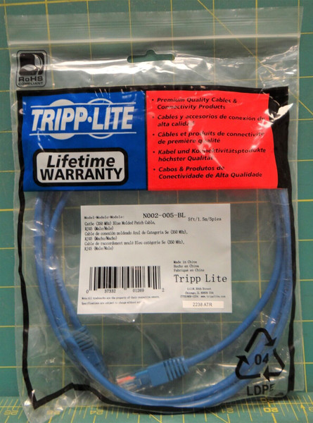 Tripp Lite Cat5e 350MHz Molded Patch Cable RJ45 M/M Blue, 5-ft.
