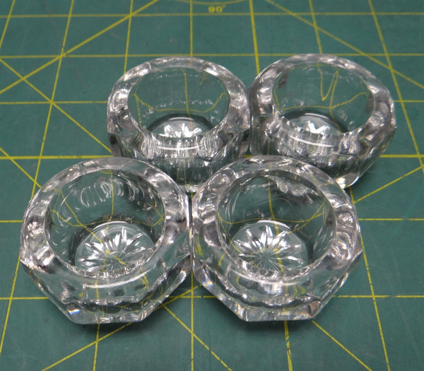 4 Vintage EAPG ABP Pressed Clear Glass Octagon Starburst Salt Dip Candle Holder