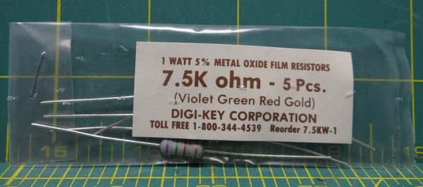 1 Watt 5% Tolerance Metal Oxide Film Resistors 7.5k ohm RSF-1, Pack of 5 Pieces