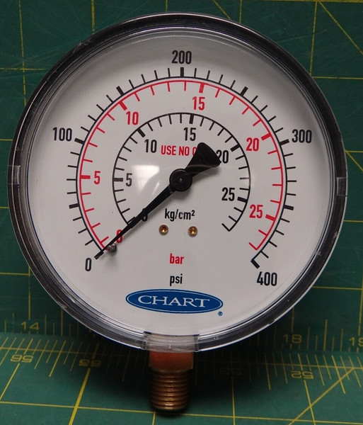 Chart 3 1/2" Pressure Gauge  0-28 kg/cm sq  0-27 bar  0-400 PSI