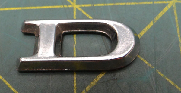 Vintage Ford Metal Stick-On Letter "D" Emblem P/N CV0-21148 Silver Color