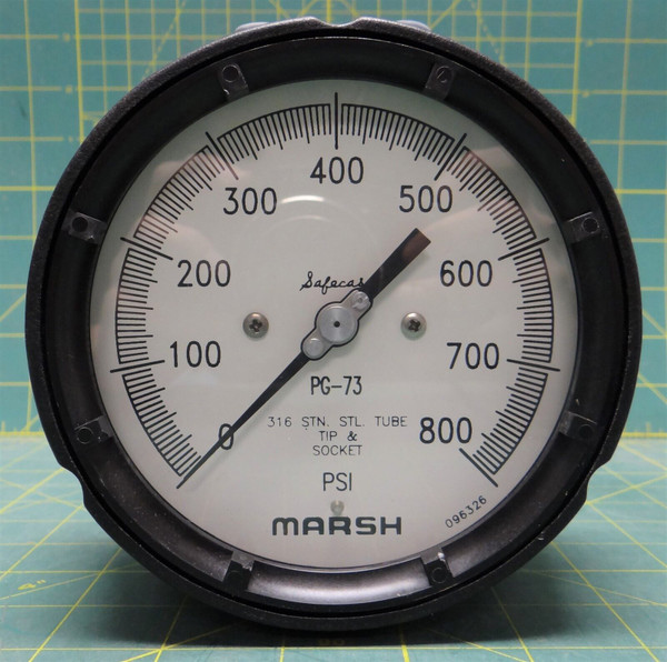 Marsh Instrument 4 1/2" Safecase Process Gauge 0-800 PSI 1/4" NPT Back Connect