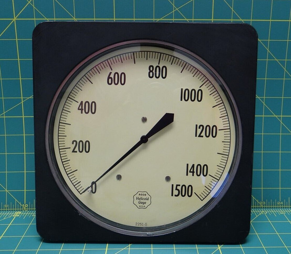 8" Acco Helicoid Gauge 0-1500 PSI, 2251-0, Square Case Front, Lower Back 1/4 NPT