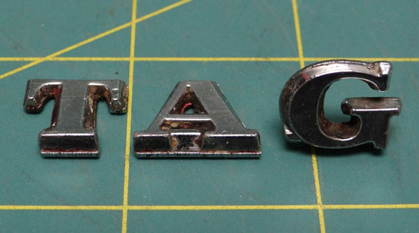Vintage OEM Ford Mustang 1970's Chrome Letters "T" "A" "G" Emblem
