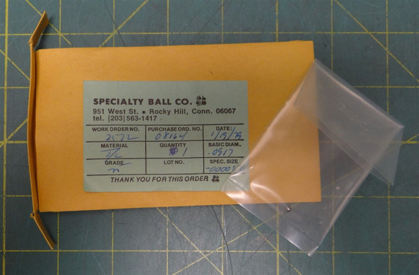 (Qty 1) 0.0917" Diameter Specialty Ball Co. Tungsten Carbide Bearing Ball