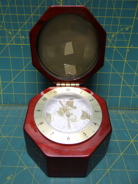 Vintage Collectible World Time Clock - Mahogany Wood Octagon Taiwan Movement
