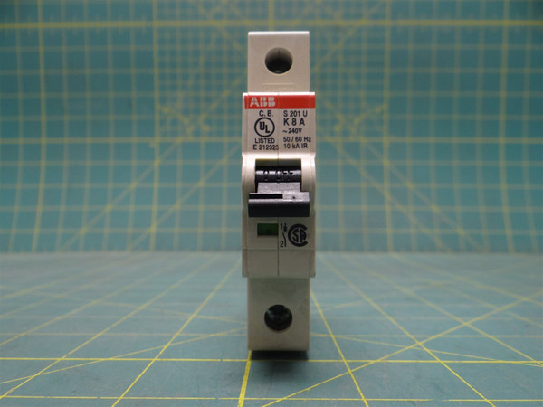 ABB S201-K8 277/480Y VAC 60/110 VDC 8A 6 kA Interrupt 1P K-Curve Circuit Breaker
