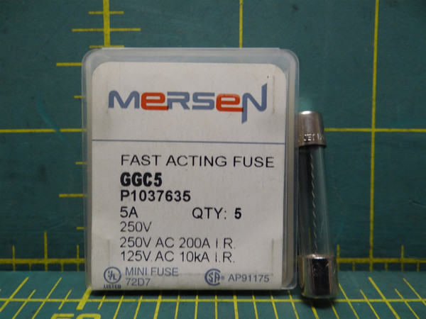 (Qty: 5) Mersen GGC5 P1037635 Fast Acting Miniature Fuse Glass Body 5A 250VAC 