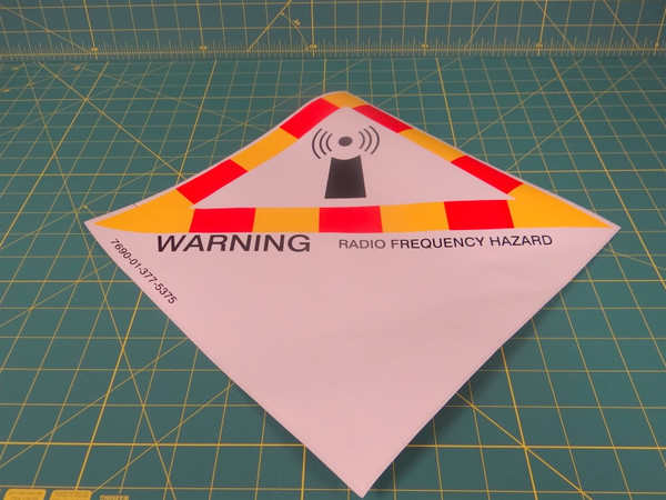 Vinyl Radio Frequency Hazard Sign  12"x12"    P/N 105/12   NSN 7690-01-377-5375 
