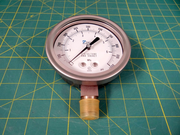 Pacific Scientific 4.5" Pressure Gauge 316SS Tube/Socket, 0-1000 PSI Btm Connect
