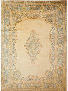 PERSIAN KERMAN IVORY/BLUE MEDALLION #110114 PERSIAN KERMAN IVORY/BLUE MEDALLION #110114