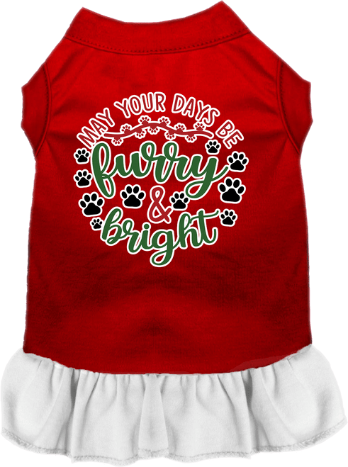 Furry and Bright Screen Print Dog Dress Red with White Size XS