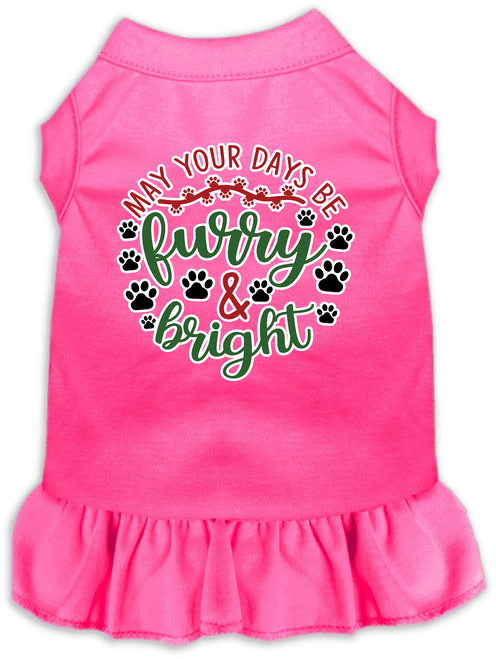 Furry and Bright Screen Print Dog Dress Bright Pink Size LG