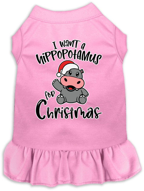 Hippo for Christmas Screen Print Dog Dress Light Pink Size XXL