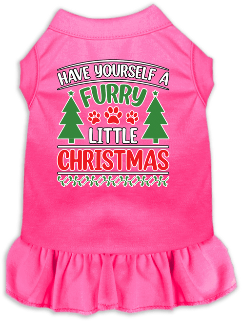 Furry Little Christmas Screen Print Dog Dress Bright Pink Size LG