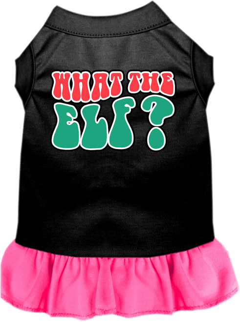 What the Elf Screen Print Dog Dress Black with Bright Pink Size SM