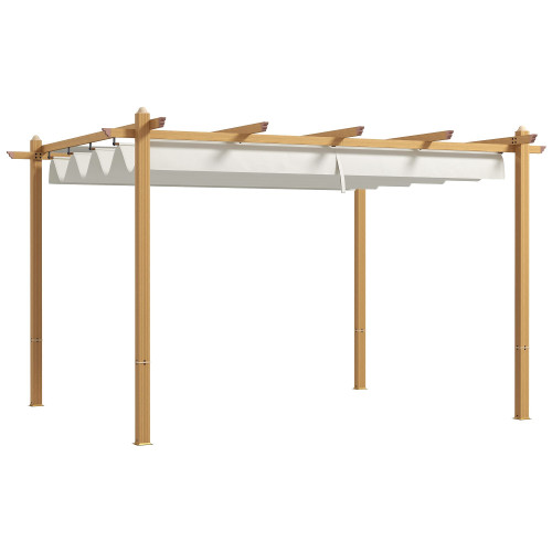Outsunny 10' x 12' Retractable Pergola Canopy, Wood Grain Aluminum Pergola, Outdoor Sun Shade Shelt