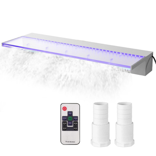 VEVOR Fountain Spillway 23.6x3.2x8.1 Inch, Pool Waterfall Fountain 17 Colors Led, Pool Water Fall K