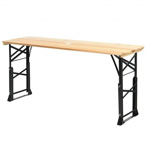 66.5 Inch Outdoor Wood Folding Picnic Table with Adjustable Heights - Color: Natural