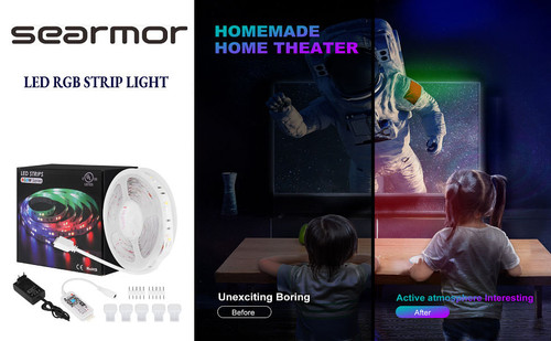 SEARMOR WiFi App Control Intelligence LED Lights Strip RGBW Colored Lamp Tape Kit for Bar Home Deco