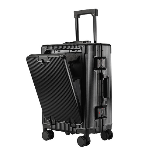 Color: Black, Size: 24 Inches - Trolley Aluminum Frame Large Capacity Front Opening Luggage
