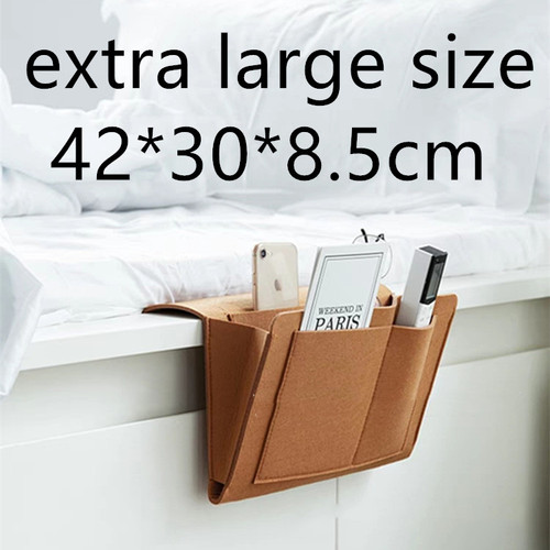 Color: Brown 42x30x8.5cm - Bed Storage Bag with Pocket Felt Bedside Hanger Table Sofa Bedroom Mattr