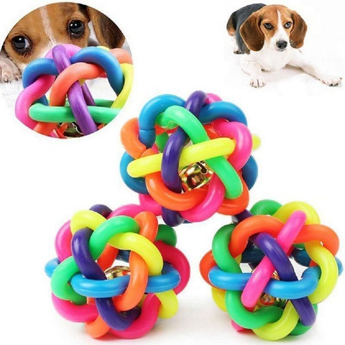 Pet Dog Puppy Cat Colorful Rubber Training Chew Ball Small Bell Squeaky Sound Play Toy Dog Bite Res