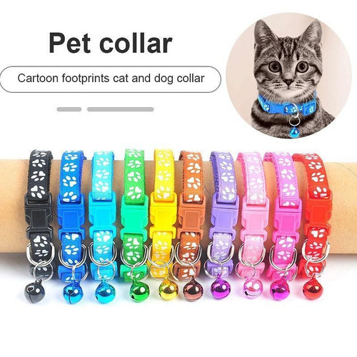 New Cute Bell Collar For Cats Dog Collar Teddy Bomei Dog Cartoon Funny Footprint Collars Leads Cat 