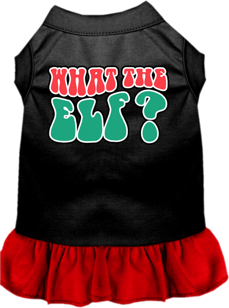 What the Elf Screen Print Dog Dress Black with Red Size MD