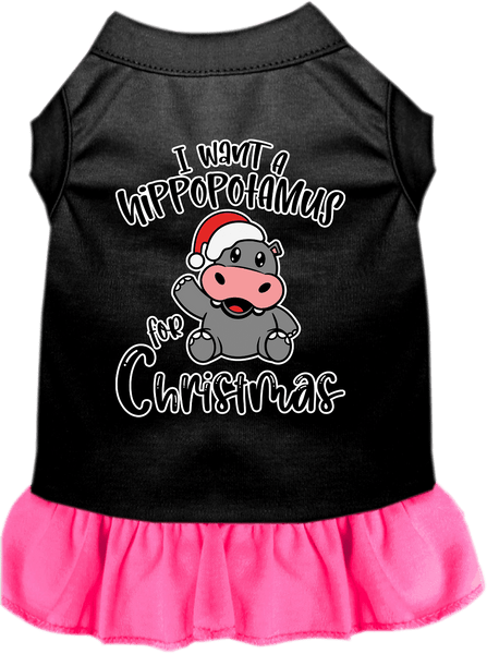 Hippo for Christmas Screen Print Dog Dress Black with Bright Pink Size XXXL