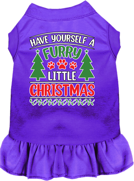 Furry Little Christmas Screen Print Dog Dress Purple Size XXXL